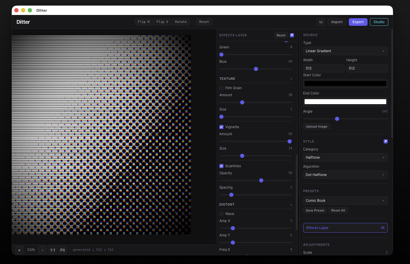 Source gradient with Floyd-Steinberg